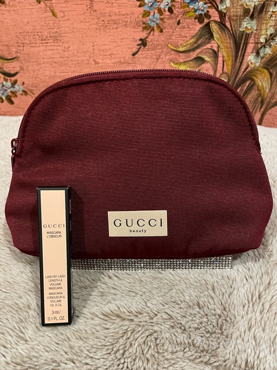 Gucci Handbags - Gucci Burgundy Cosmetic Pouch with Gucci Mascara in Black
